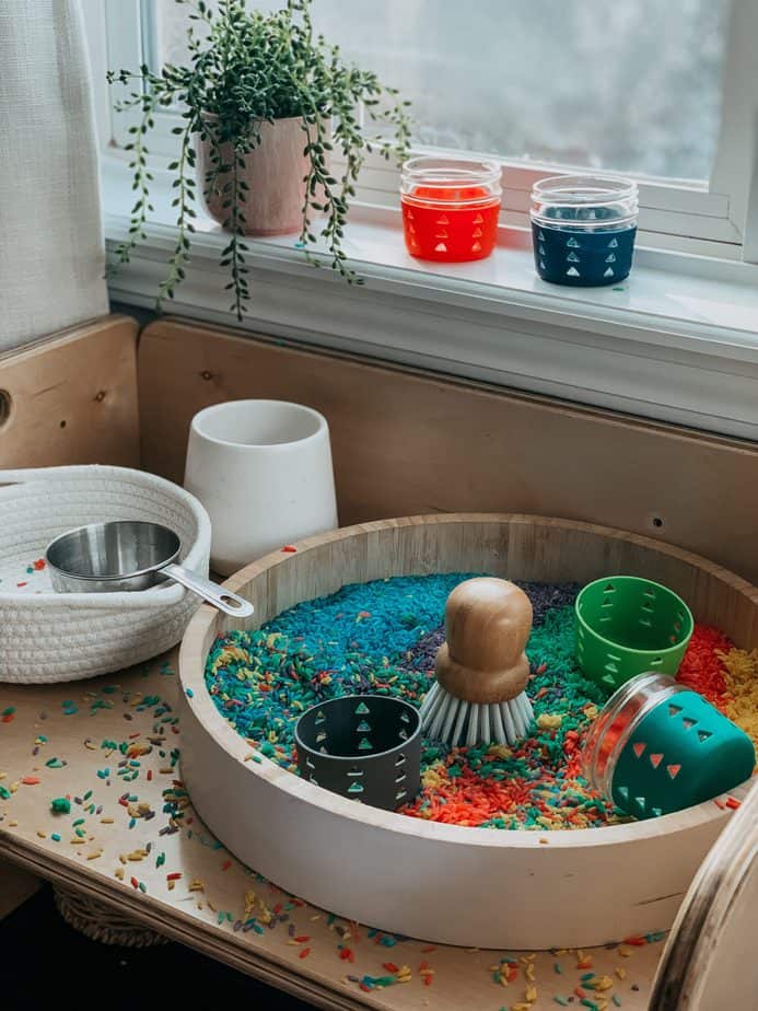 Rainbow Rice Sensory Bin