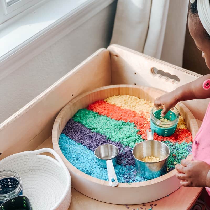 how to dye rice for sensory play 