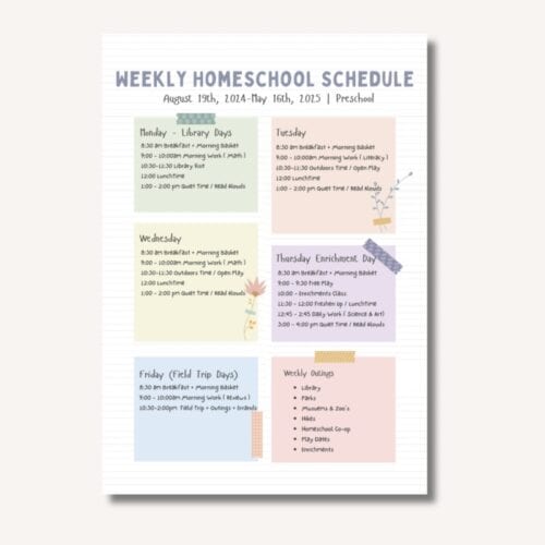 Homeschool Weekly Schedule Template