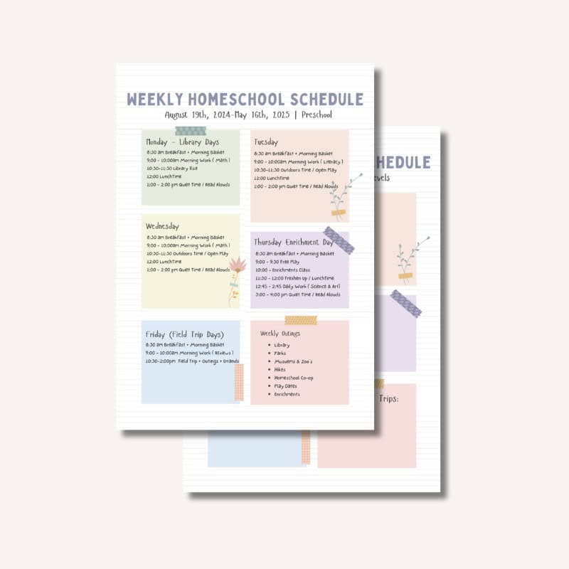 Homeschool weekly schedule 