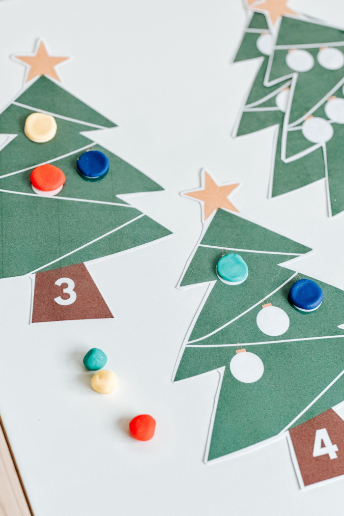 Christmas Tree Playdough Mats | Tree Counting Cards