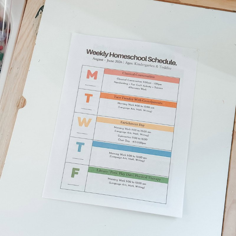 Homeschool Weekly Schedule Template