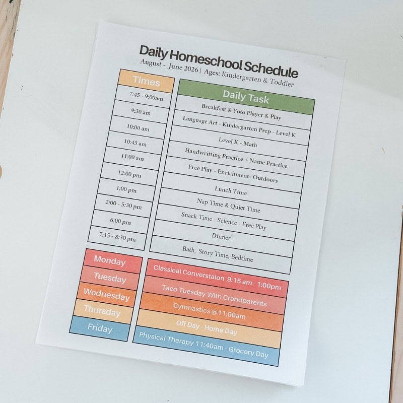 Homeschool Weekly Schedule Template
