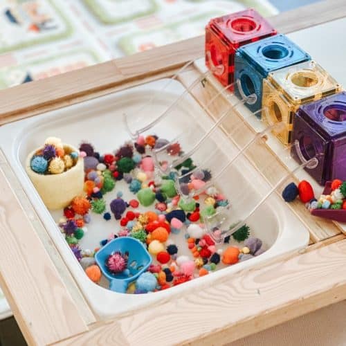 Pom Pom Sorting Activity With Magnetic Tiles