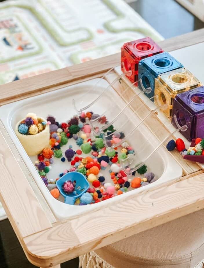 Pom Pom Sorting Activity With Magnetic Tiles
