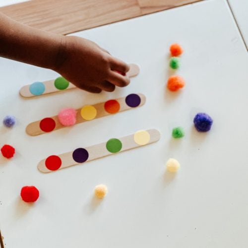 Pom Pom color matching activity for toddlers