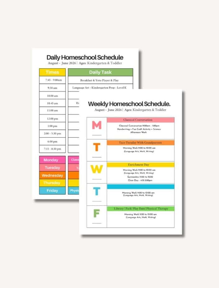 FREE Homeschool Weekly Schedule Template