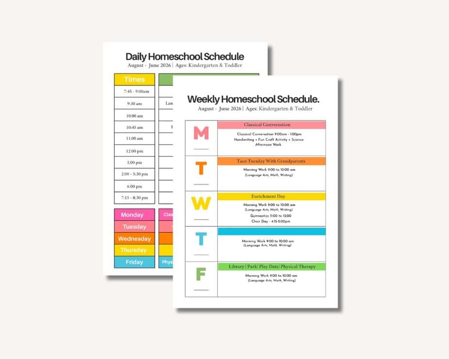 homeschool weekly schedule template